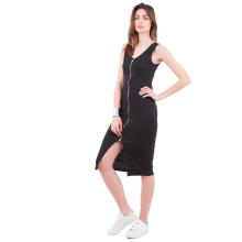 Robe Zipper Black Simple Long Dress